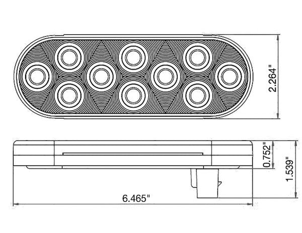 6 Inch Red Oval Stop/Turn/Tail Light With 10 LEDs (AMP-Style Connection) - Bulk