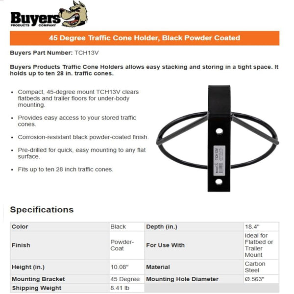 45 Degree Traffic Cone Holder, Black Powder Coated