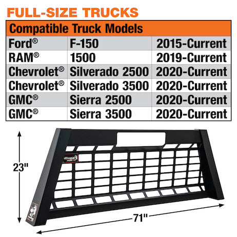 23.00-inch Tall Textured Matte Black Heavy-Duty Steel GuardDogg Pickup Truck Headache Rack Bundle with Mounting Brackets 