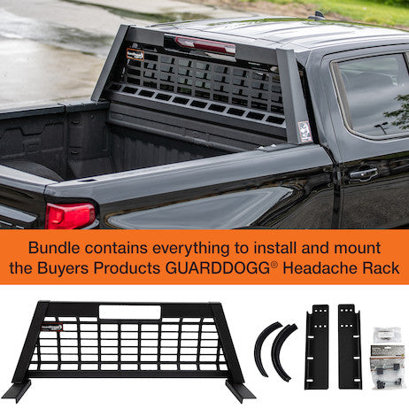 25.00-inch Tall Matte Black Heavy-Duty Steel GuardDogg Pickup Truck Headache Rack Bundle with Mounting Brackets 