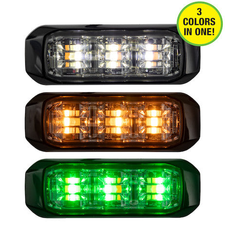 3 1/2 Inch Wide Angle Tri-Color LED Strobe Light, Amber/Green/Clear