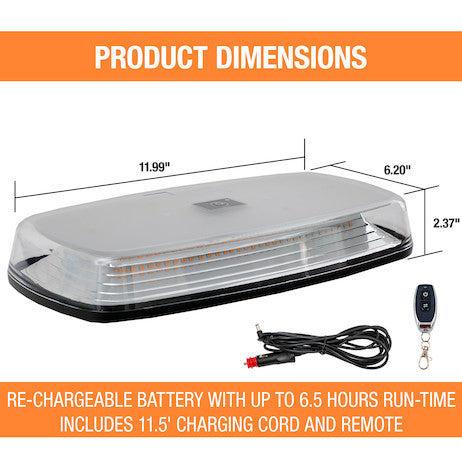 12 Inch Rectangular Wireless LED Mini Light Bar with Wireless Remote