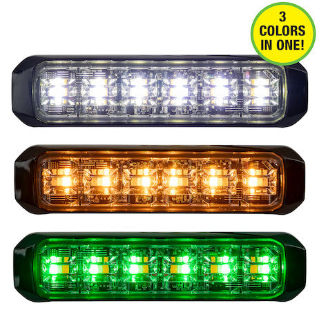 3 1/2 Inch Wide Angle Tri-Color LED Strobe Light, Amber/Green/Clear