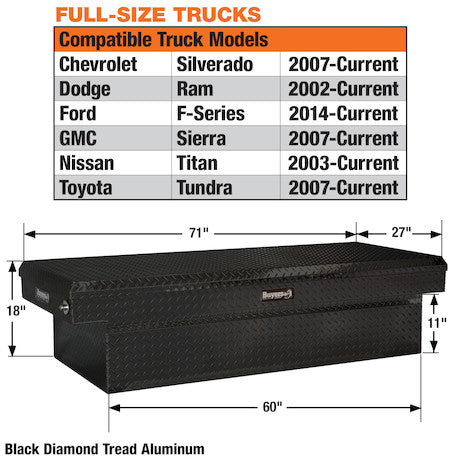 18x27x71 Inch Gloss Black Diamond Tread Aluminum Crossover Truck Box
