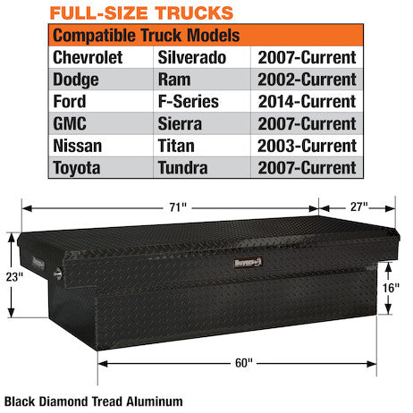 23x27x71 Inch Gloss Black Diamond Tread Aluminum Crossover Truck Box