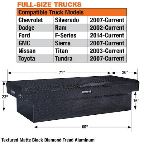 23x20x71 Inch Textured Matte Black Diamond Tread Aluminum Crossover Truck Tool Box 