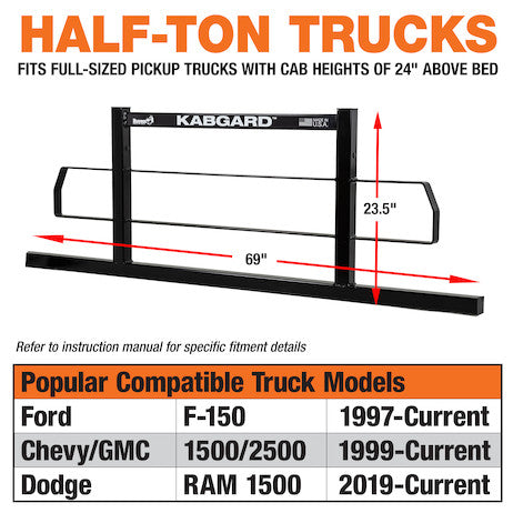 69 Inch Kabgard???Heavy-Duty Steel Pickup Truck Headache Rack Bundle with Standard Mounting Brackets