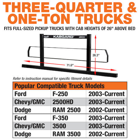 71 Inch Kabgard???Heavy-Duty Steel Pickup Truck Headache Rack Bundle with Standard Mounting Brackets