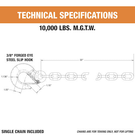 3/8x22 Inch Class 4 Trailer Safety Chain With 1 Forged Eye Slip Hook-30 Proof