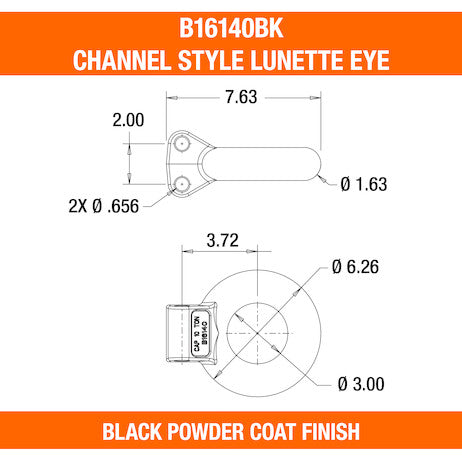 Black 10-Ton Forged Steel Tow Eye 3 Inch I.D.