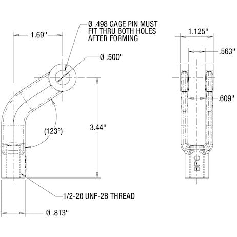 Adjustable Yoke End 1/2-20 NF and 1/2 Inch Diameter Thru-Hole