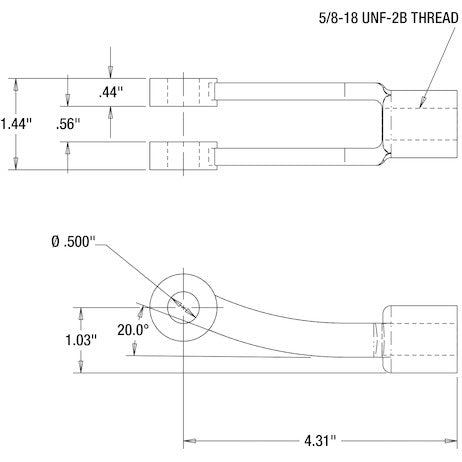 Adjustable Yoke End 5/8-18 NF Thread And 1/2  Inch Diameter Thru-Hole