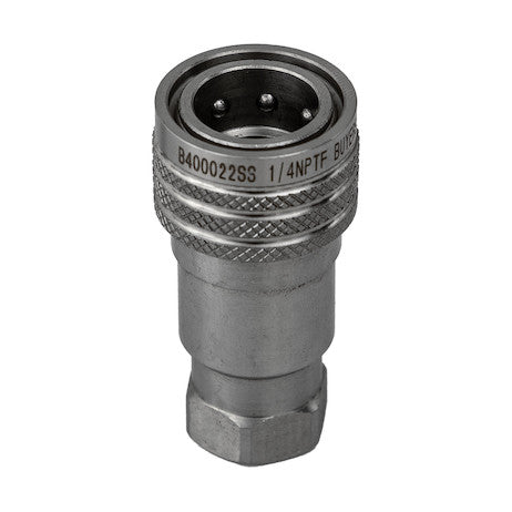 Hydraulic Coupler, FEMALE, SST, 1/4in NPTF, 1/4in BODY