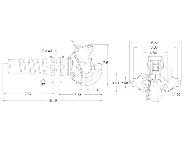 15 Ton Swivel Type Pintle Hook - Compares to Holland# PH-T-100A