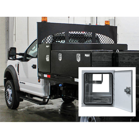 24x24x96 Inch Diamond Tread Aluminum Straight Side Tunnel Truck Tool Box with Shelf