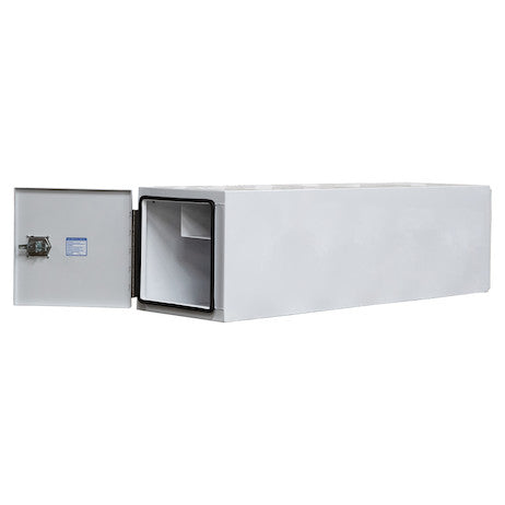 BP242486W - 24x24x86 Inch White Steel Straight Side Tunnel Truck Tool Box with Shelf