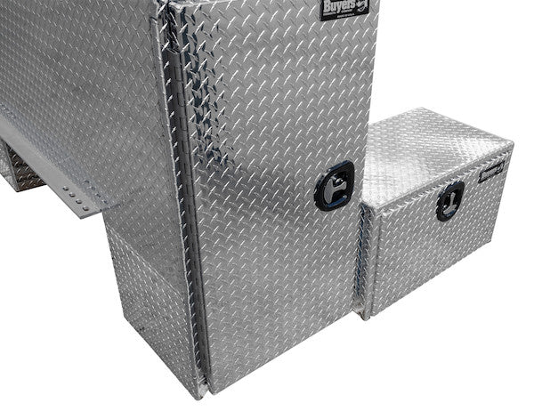 70x54x82 Inch Diamond Tread Aluminum L-Pack Backpack Truck Box with Offset Floor 16.4 Inch Offset
