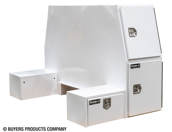 85x55x48 Inch White Steel L-Pack Backpack Truck Box - 16.35 Inch Offset