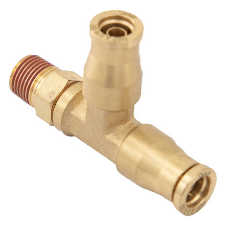 Brass DOT Push-In Swivel Male Run Tee 1/4 Inch Tube O.D. x 1/8 Inch Pipe Thread