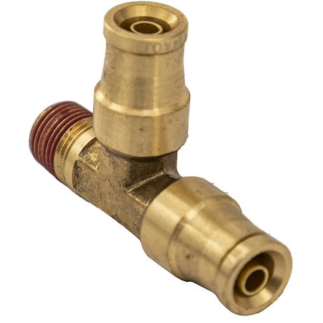 Brass DOT Push-In Male Run Tee 1/4 Inch Tube O.D. x 1/8 Inch Pipe Thread
