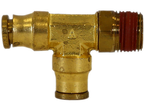 BRT0M25P125S - Brass DOT Push-In Swivel Male Run Tee 1/4 Inch Tube O.D. x 1/8 Inch Pipe Thread