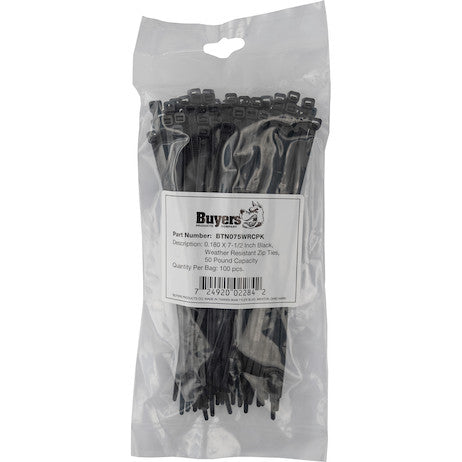 7.50-inch Length Black Weather-Resistant Nylon Cable Zip Tie (100-Pack)