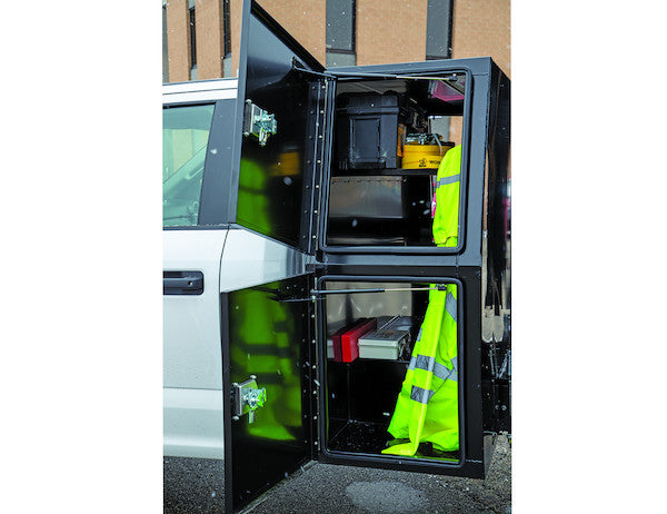 BP855524B - 55x24x85 Inch Black Steel Backpack Truck Box - 9.1 Inch Offset Floor