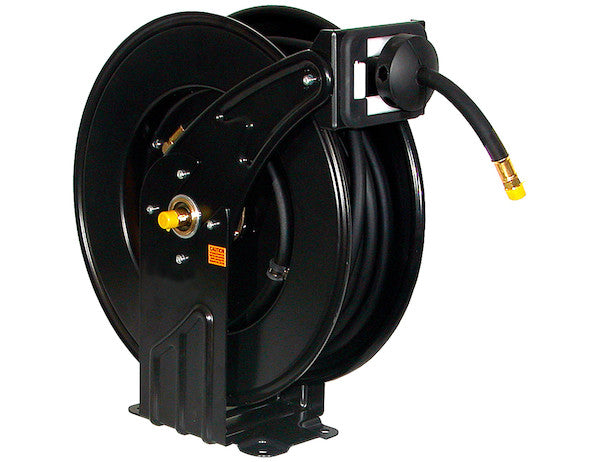 1/2 Inch Diameter x 50 Foot Long Black Hose with Black Steel Reel