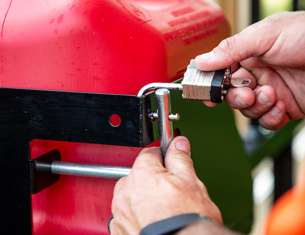 Locking Gas Container Rack for Open/Enclosed Landscape Trailers