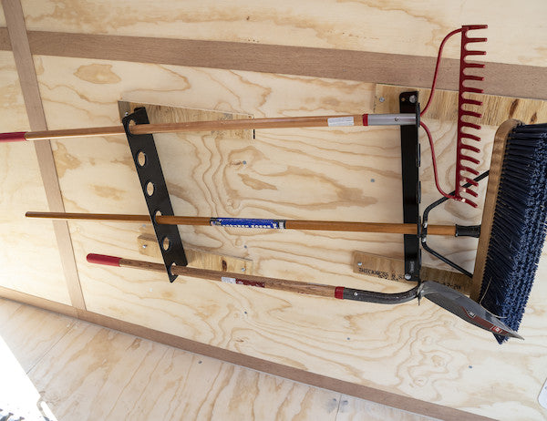 Horizontal Hand Tool Rack for Enclosed Landscape Trailers