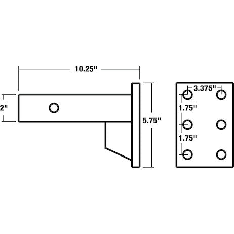 2 Inch Pintle Hitch Mounting Plate - 2 Position, 10 Inch Shank