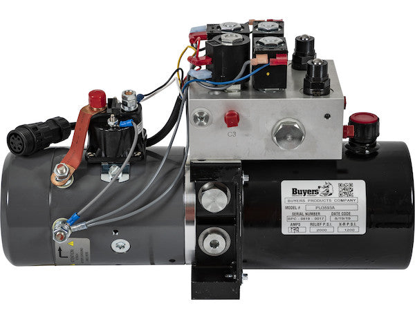 Buyers 4-Way/3-Way DC Power Unit-Electric Controls Horizontal 0.32 Gallon Reservoir