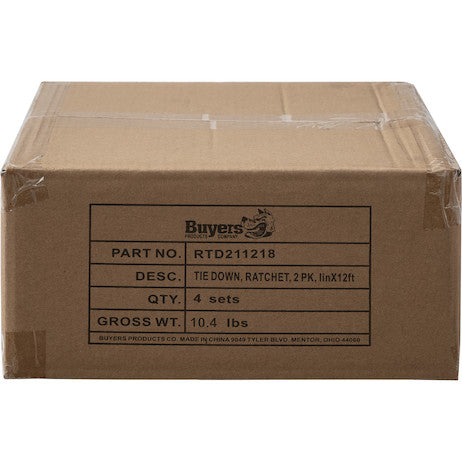 1 Inch x 12 Foot Ratchet Strap Tie Down (2-Pack) - Sold in Cases of Four (Eight total straps per case)