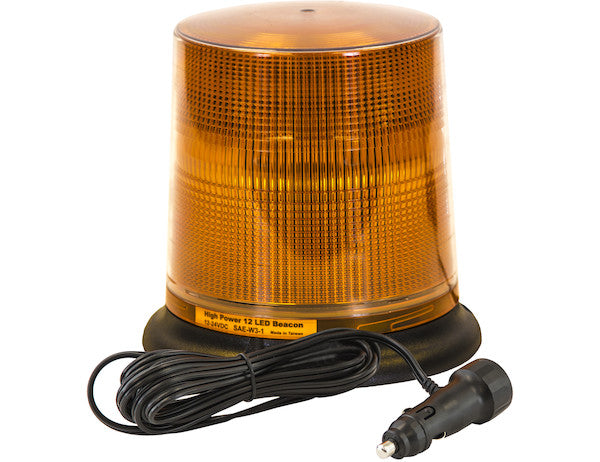 6.5 Inch by 6.5 Inch Amber LED Beacon Light With Tall Lens  (Magnetic Mount with 10 Foot Auxiliary Power Cord)