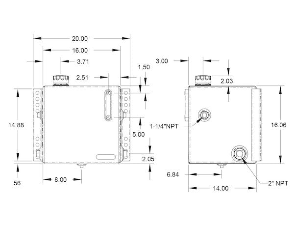 SMR15SF25 - 15 Gallon Side Mount Steel Hydraulic Reservoir With 25 Micron Filter