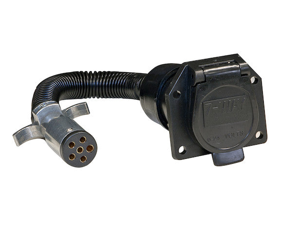 TC1067P - 6-Way Round to 7-Way Flat RV Adapter with 8 Inch Prewired Cable