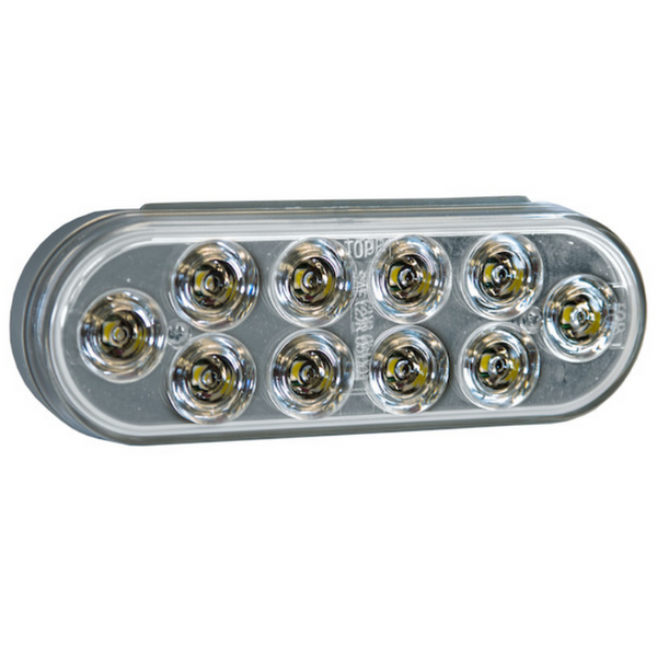 6 Inch Clear Oval Backup Light Kit with 10 LEDs (PL-2 Connection, Includes Grommet and Plug)
