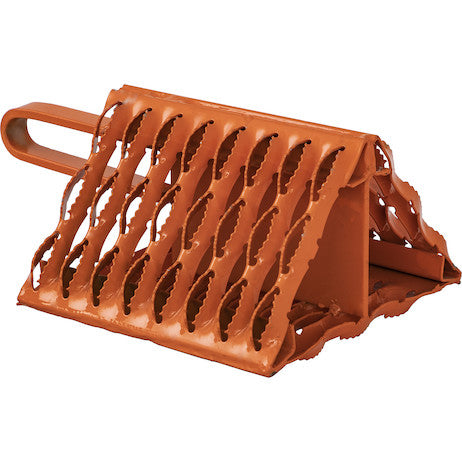 Orange Powder Coated Galvanized Serrated Wheel Chock with Handle 9x10x6 Inch