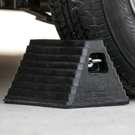 Heavy Duty Rubber Wheel Chock with Recessed Chain Eye 10x8x6 Inch