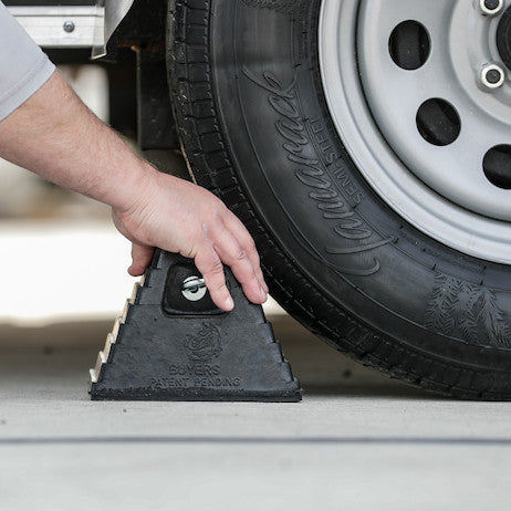 Heavy Duty Rubber Wheel Chock with Recessed Chain Eye 10x8x6 Inch