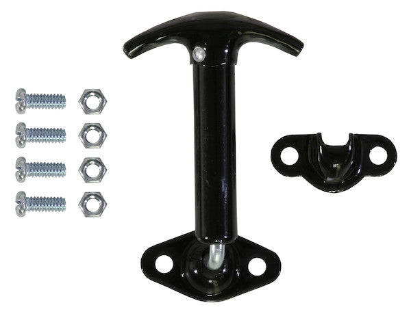 Spring-Loaded 90?? Hood Catch with Keeper and Hardware - Black Enamel Finish