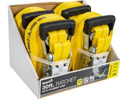 30 Foot Commercial Grade Ratchet Strap with Soft Rubber Grips - Flat Hooks, Full Cut Case (4 Pieces Per Case)