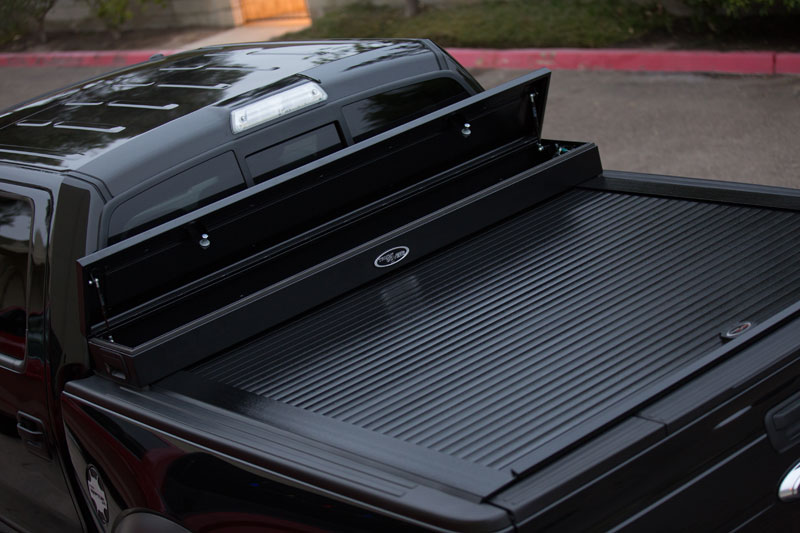 Truck Covers USA American Work Cover Jr. Integrated Low-Profile Toolbox Open View