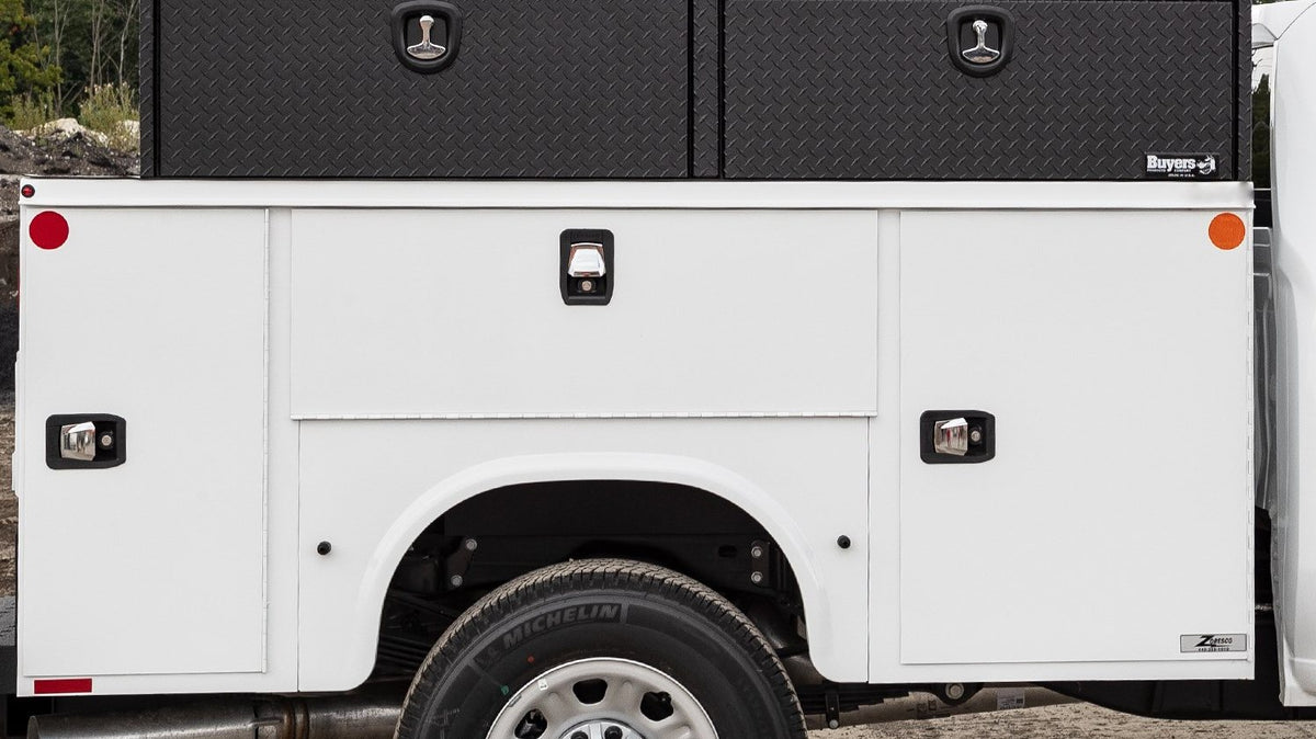 Service body truck with Buyers topsider truck boxes